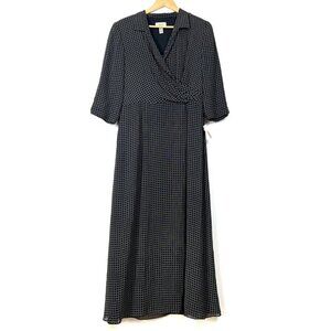 NWT Vintage Talbots Dress Black Faux Wrap Pleated Dress Sz 10 Career Office Wear